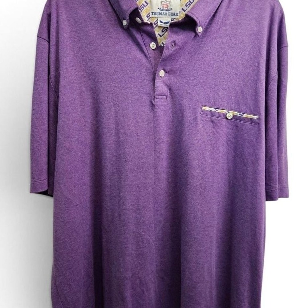 Thomas Dean Collegiate LSU Tigers Purple Short Sleeve Polo Shirt with Pocket